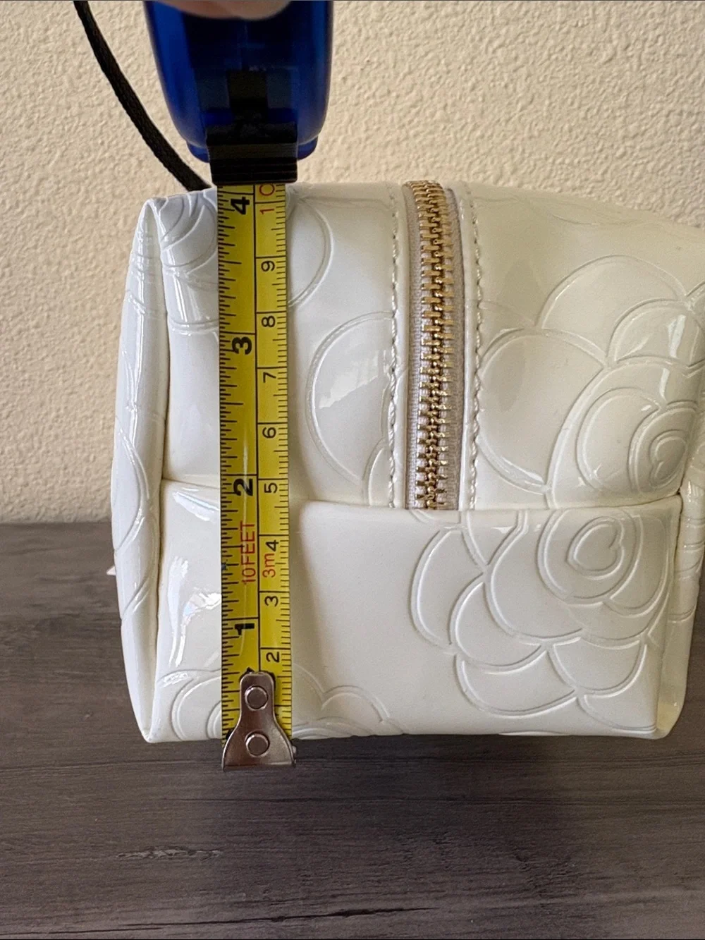 Imoshion NWT Vegan Off White Cosmetic Bag with Gold Toned Zipper